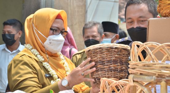 Wakil Bupati Gresik Aminatun Habibah saat meninjau Produk Rotan UMKM Desa Domas Gresik